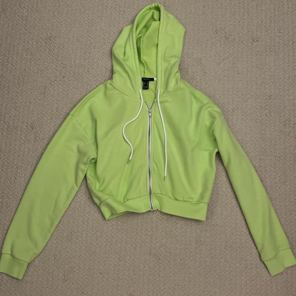 Green Cropped Zip Up Hoodie